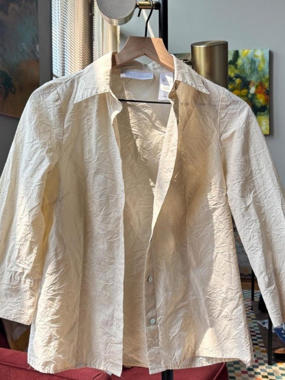 VTG Y2K Liz Claiborne Crinkle Button Down w/ Subtle Sparkle - Cream - Small